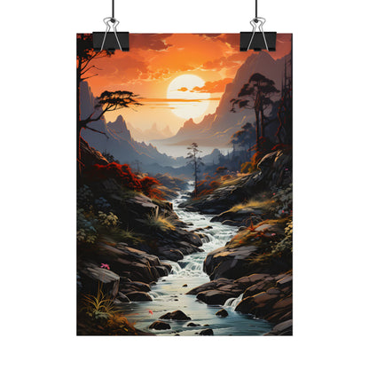 Breathtaking Waterfall: Vibrant Oil Painting Art - Poster