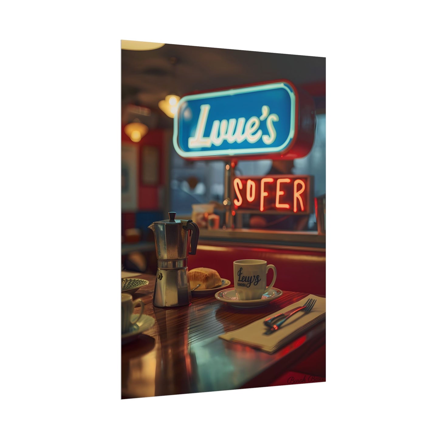 Retro Kitchen Diner Scene: Cozy Coffee Moment - Poster