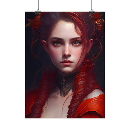 Redhead Portrait: Vibrant Dress Artwork - Poster