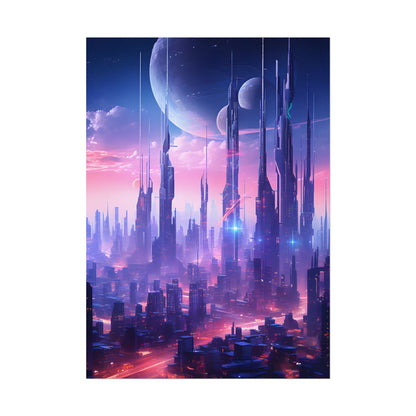 Cyberpunk Cityscape: Dark Futuristic Metropolis Digital Art - Poster