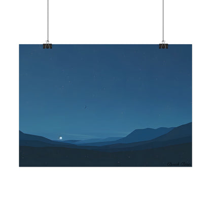 Minimalist Night Sky: Stars and Crescent Moon Art - Poster