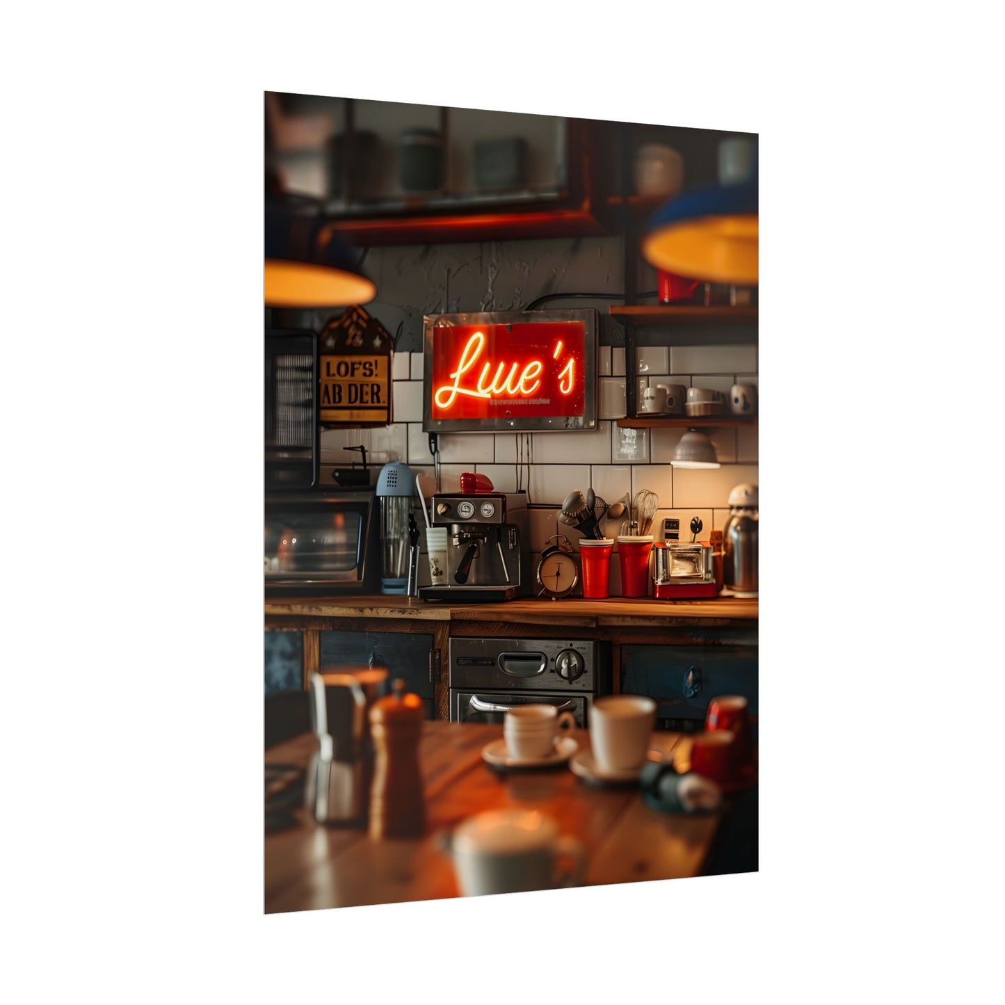 Cozy Retro Kitchen Artwork: Lukes Diner Sign Digital Art - Poster