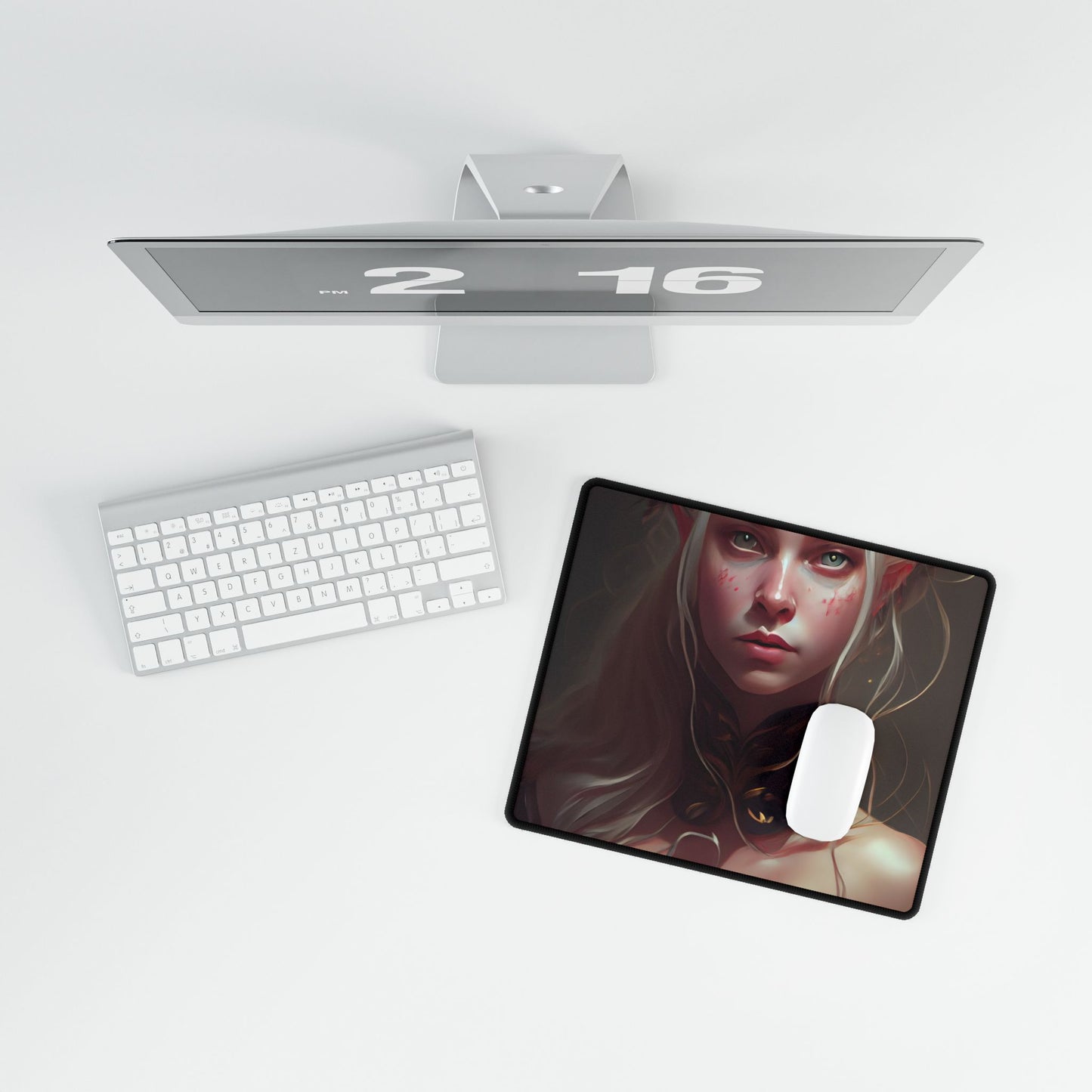 Astonishing Blonde Portrait: Contemplative Woman Art - Desk Mat