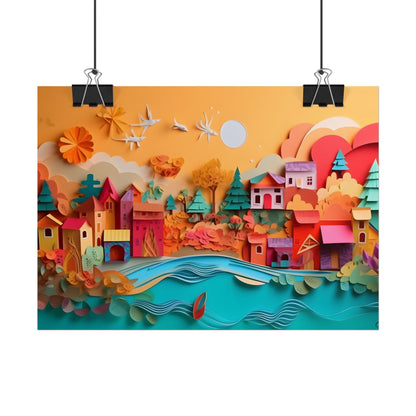Epic Sunset Beach: Magical Paper Quilling Artwork - Poster