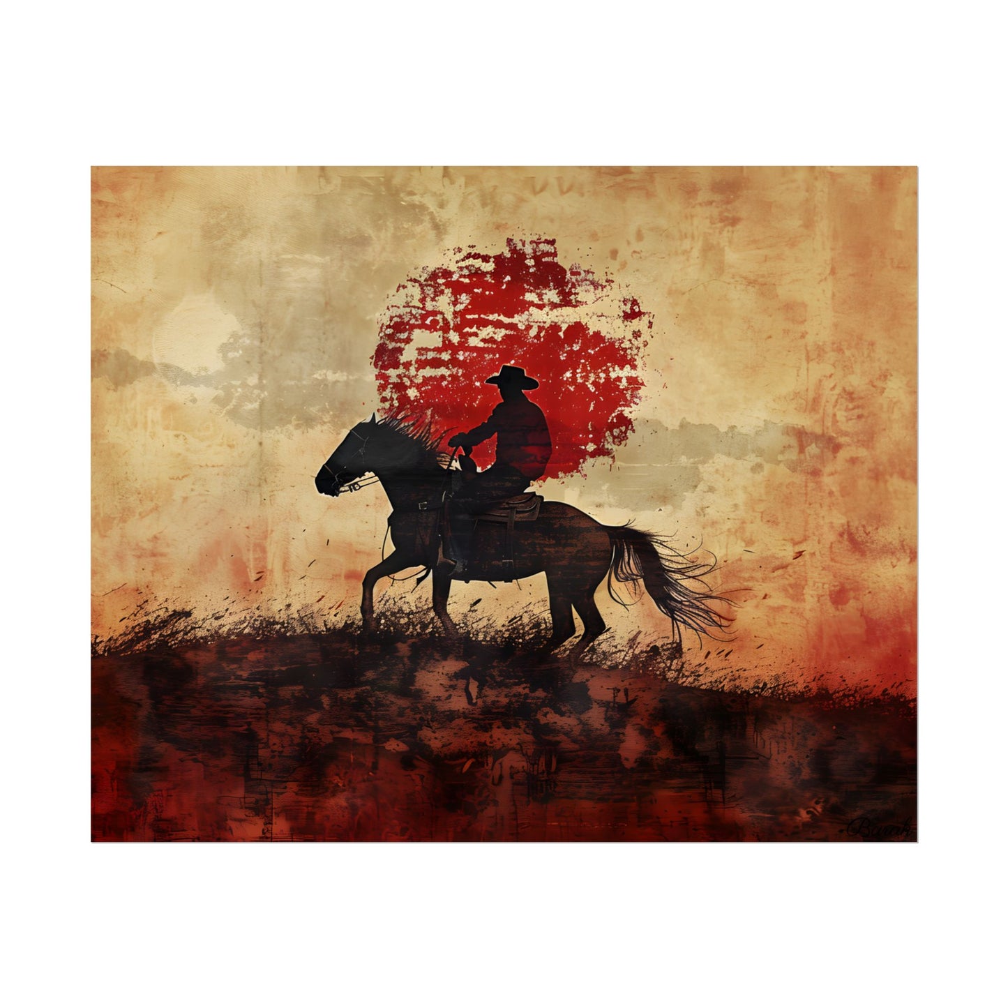 Dynamic Rodeo Scene: Earthy Tones of a Thrilling Ride - Poster