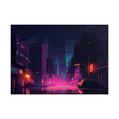 Cyberpunk Night: Moody Cityscape with Unique Architecture - Poster