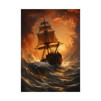 Majestic Storm Ship: Oil Painting Masterpiece - Poster