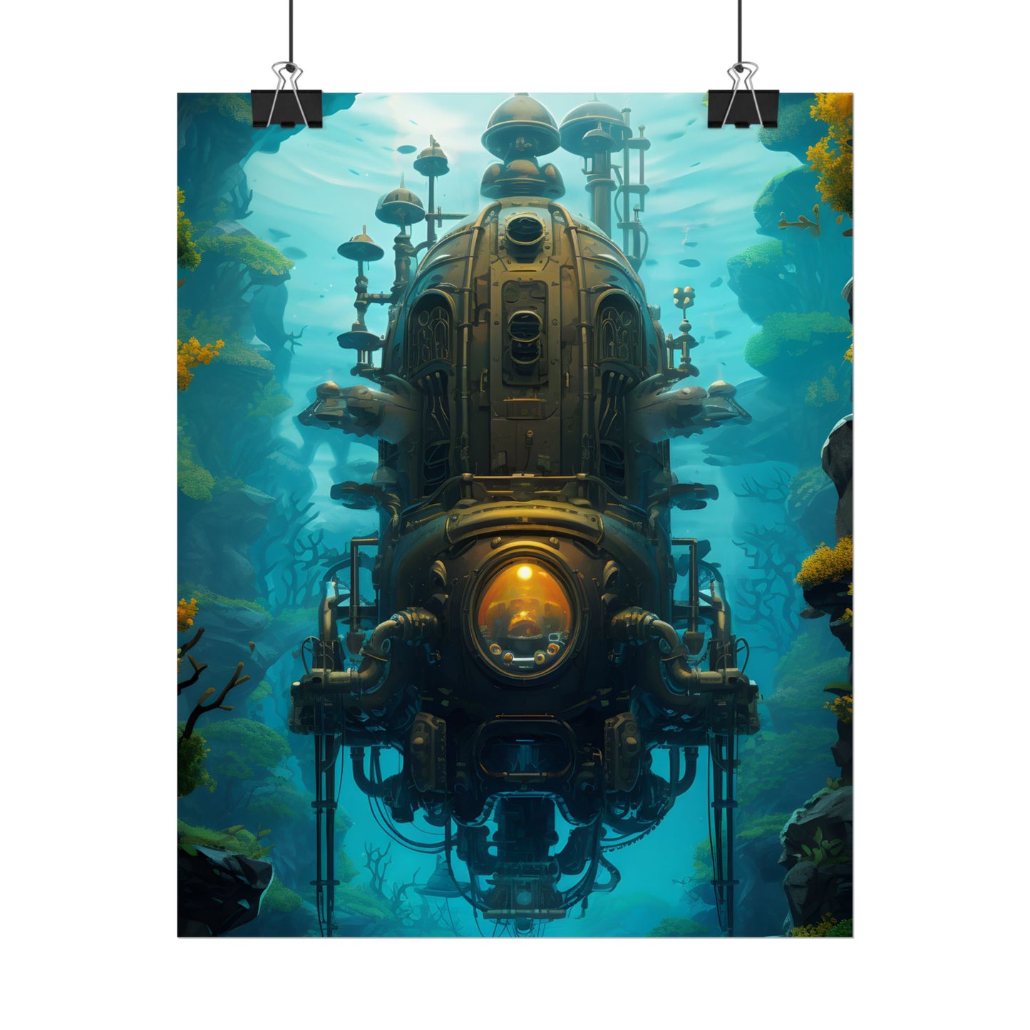 Steampunk Underwater Odyssey: Captain Nemo's Nautilu Submarine Art - Poster