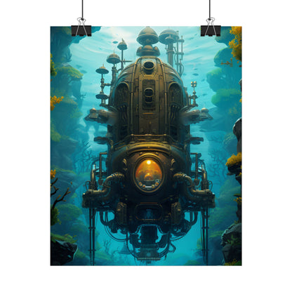 Steampunk Underwater Odyssey: Captain Nemo's Nautilu Submarine Art - Poster