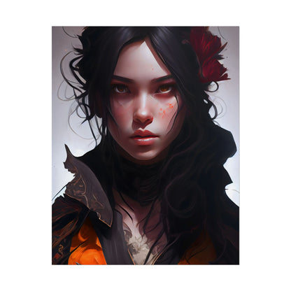 Black Hair Female Portrait: Elegant Dress Artwork - Poster