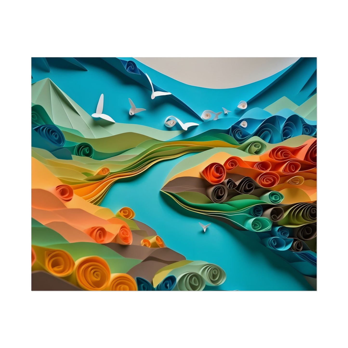Magical Beach Paradise: Peaceful Paper Quilling Art - Poster