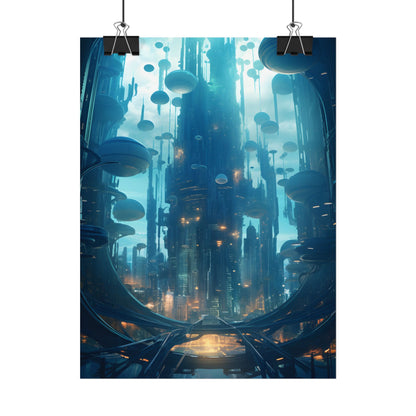 Underwater City of the Future: Modern Metropolis Digital Art - Poster