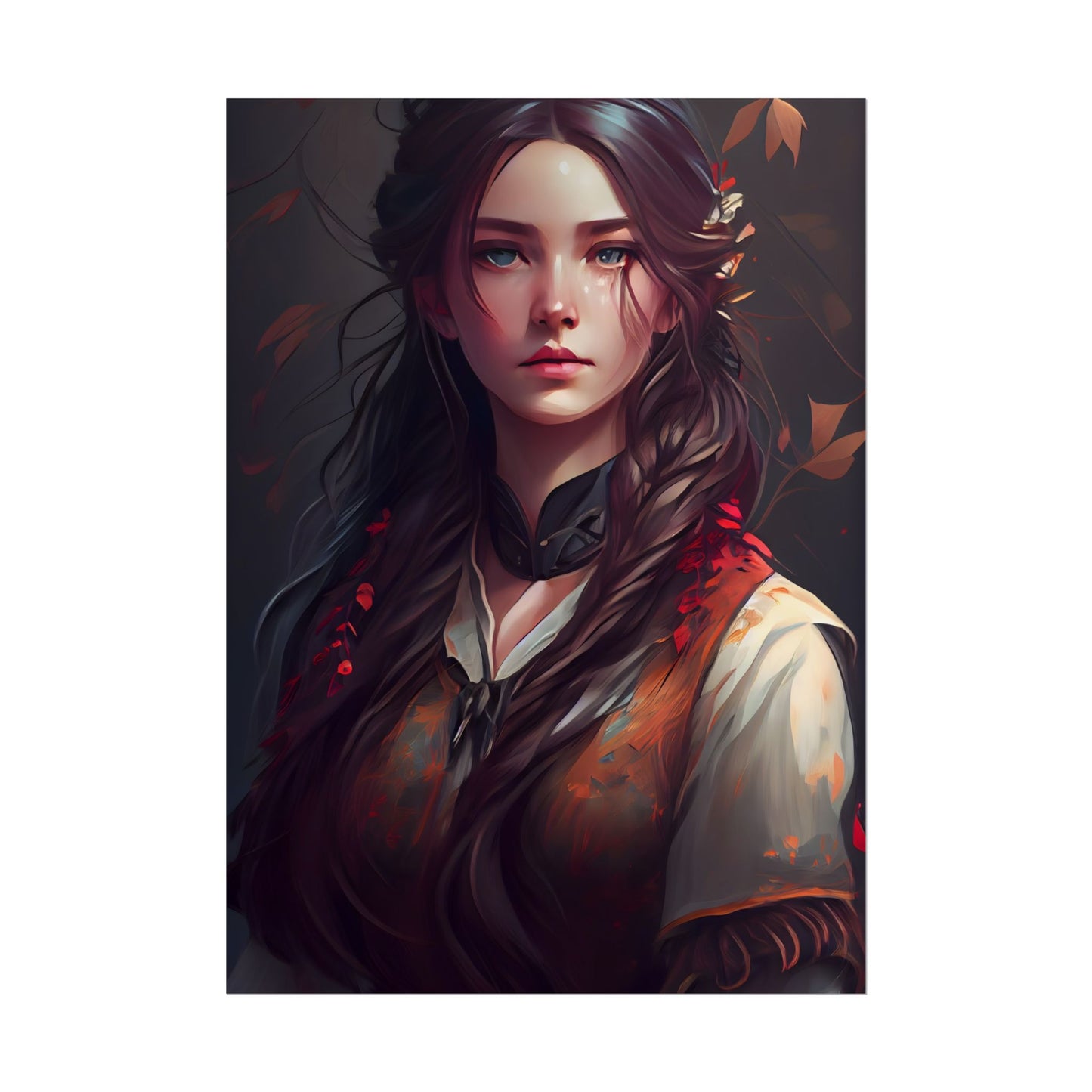 Vibrant Portrait: Brown Hair, Green Eyes Artwork - Poster