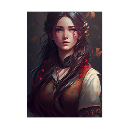 Vibrant Portrait: Brown Hair, Green Eyes Artwork - Poster