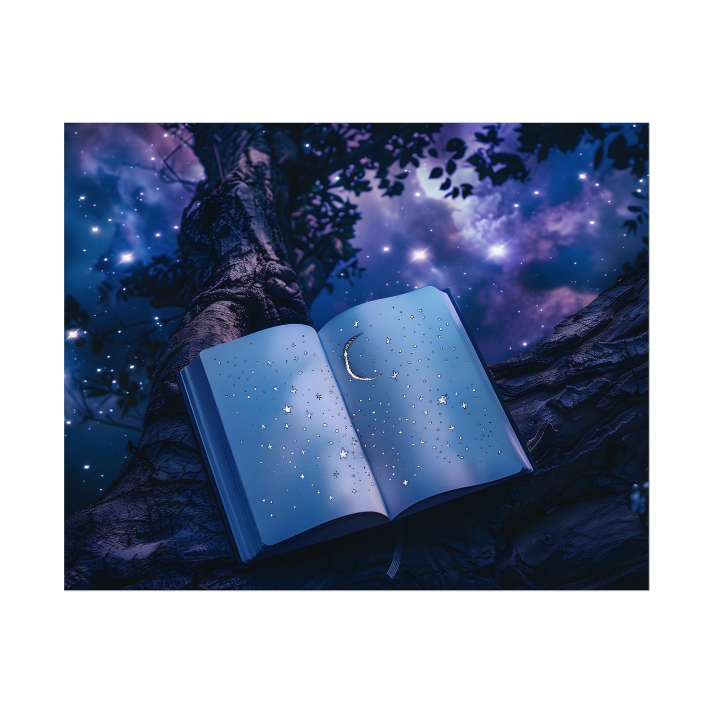 Mystical Night Sky: Celestial Dreams with Crescent Moon and Stars - Poster