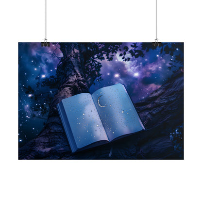 Mystical Night Sky: Celestial Dreams with Crescent Moon and Stars - Poster