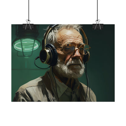 Old Man Connected: Sci-Fi Headset Experiment Digital Art - Poster