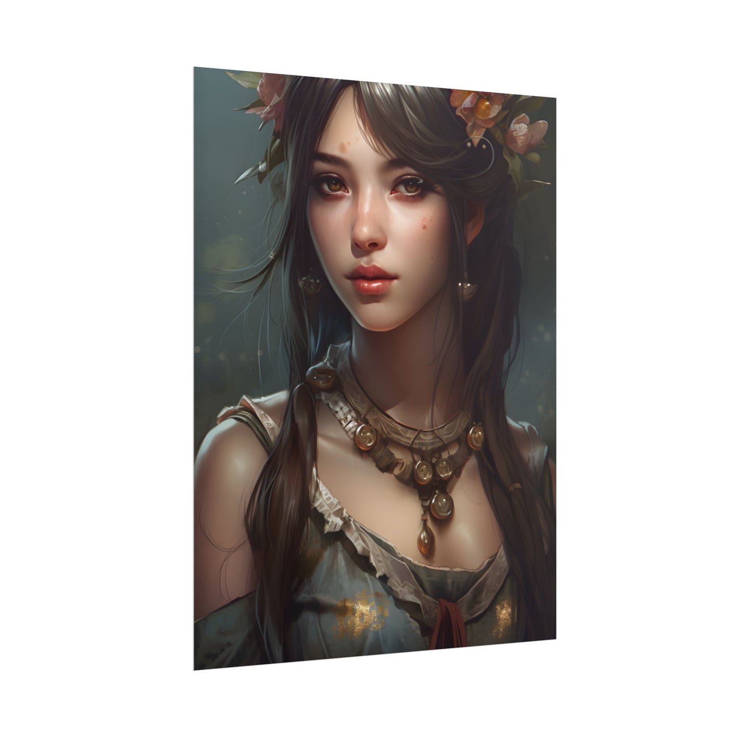 Realistic Female Portrait: Black Haired Beauty - Poster