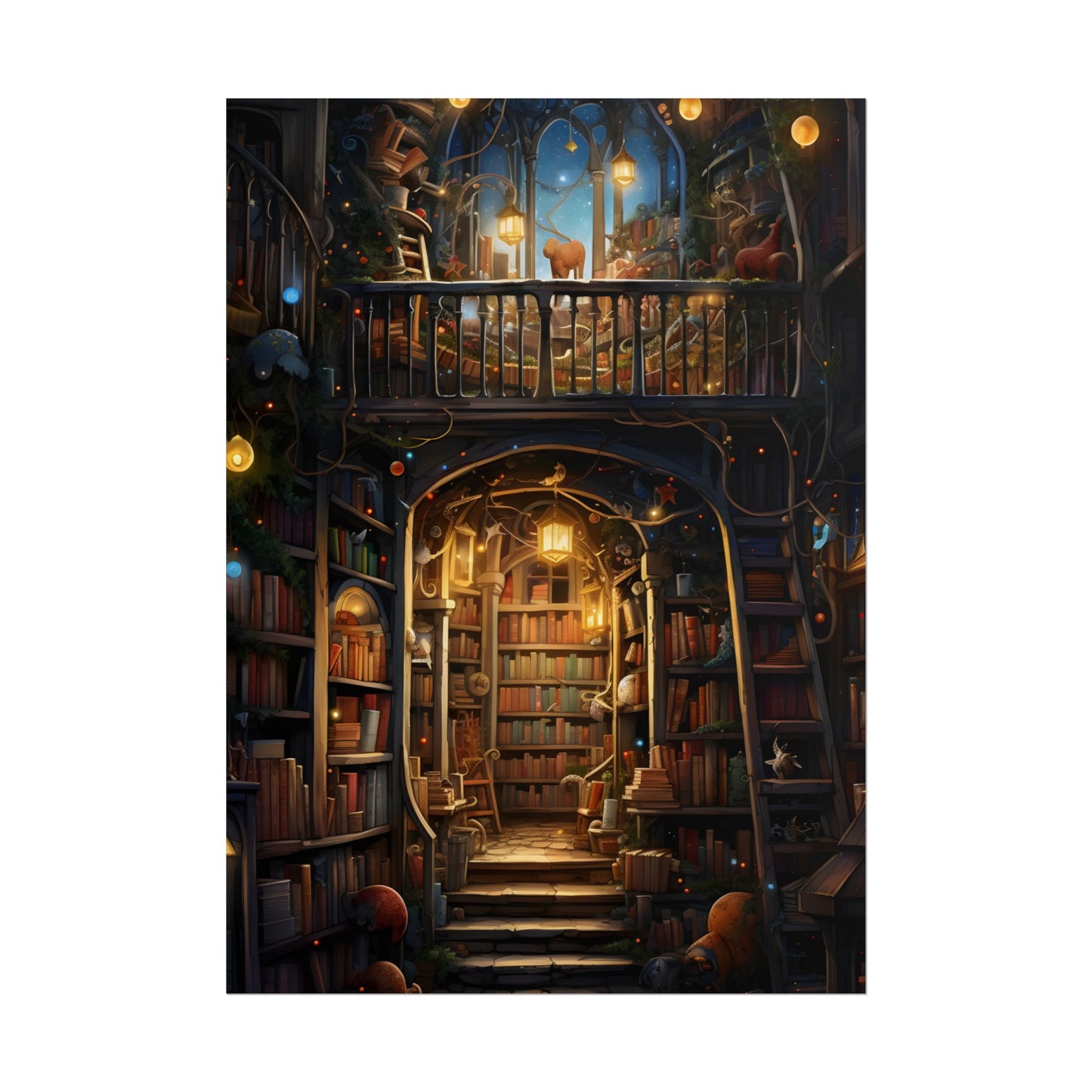 Magical Bookshop Art: A Serene & Enchanting Scene - Poster