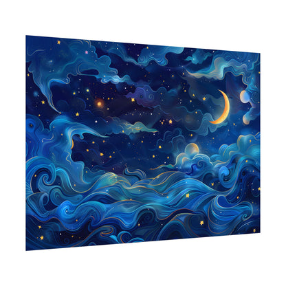 Whimsical Dreamy Night Sky: Stars, Moon, and Shooting Star - Poster