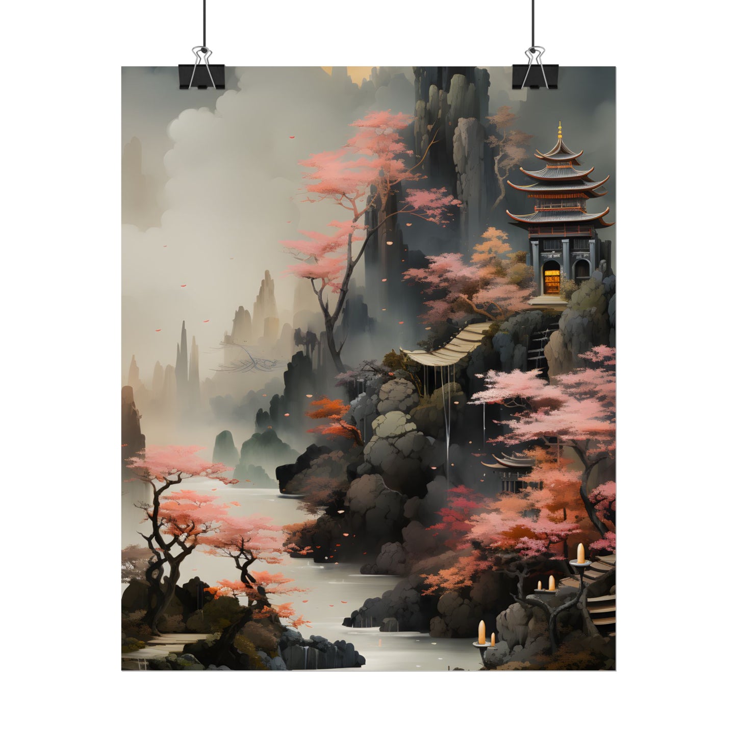 Vibrant Landscape in Moss Green: Ash Magenta Artwork - Poster