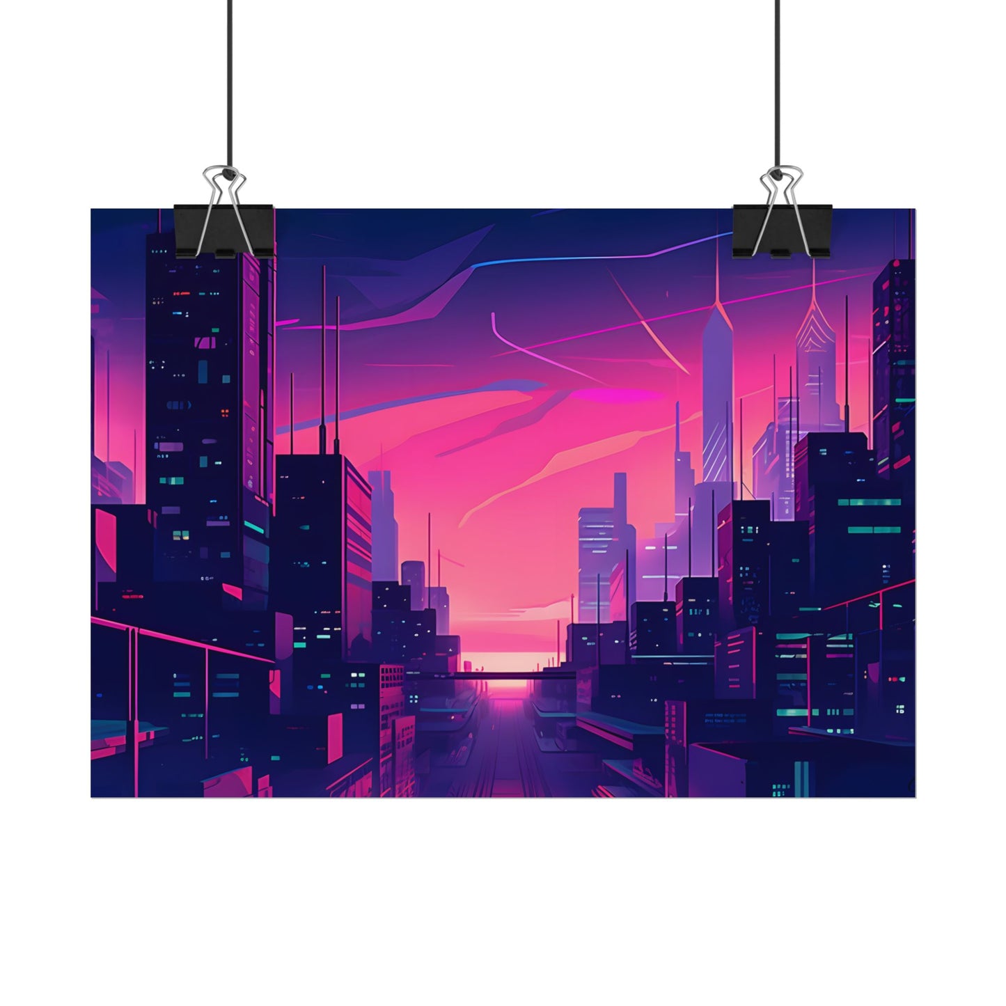 Melancholic Cyberpunk Cityscape: Neon Night Digital Art - Poster