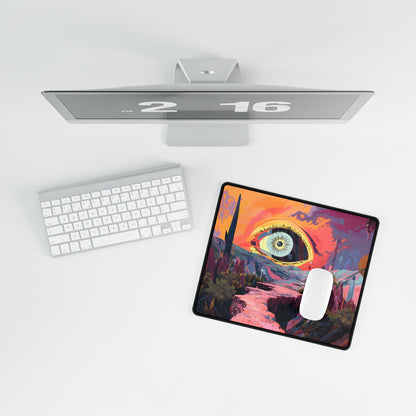 Surreal Eye: Vibrant Landscape Digital Art - Desk Mat