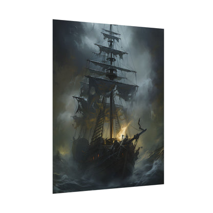 Eerie Pirate Ghost Ship: Sailing Seascape Artwork - Poster