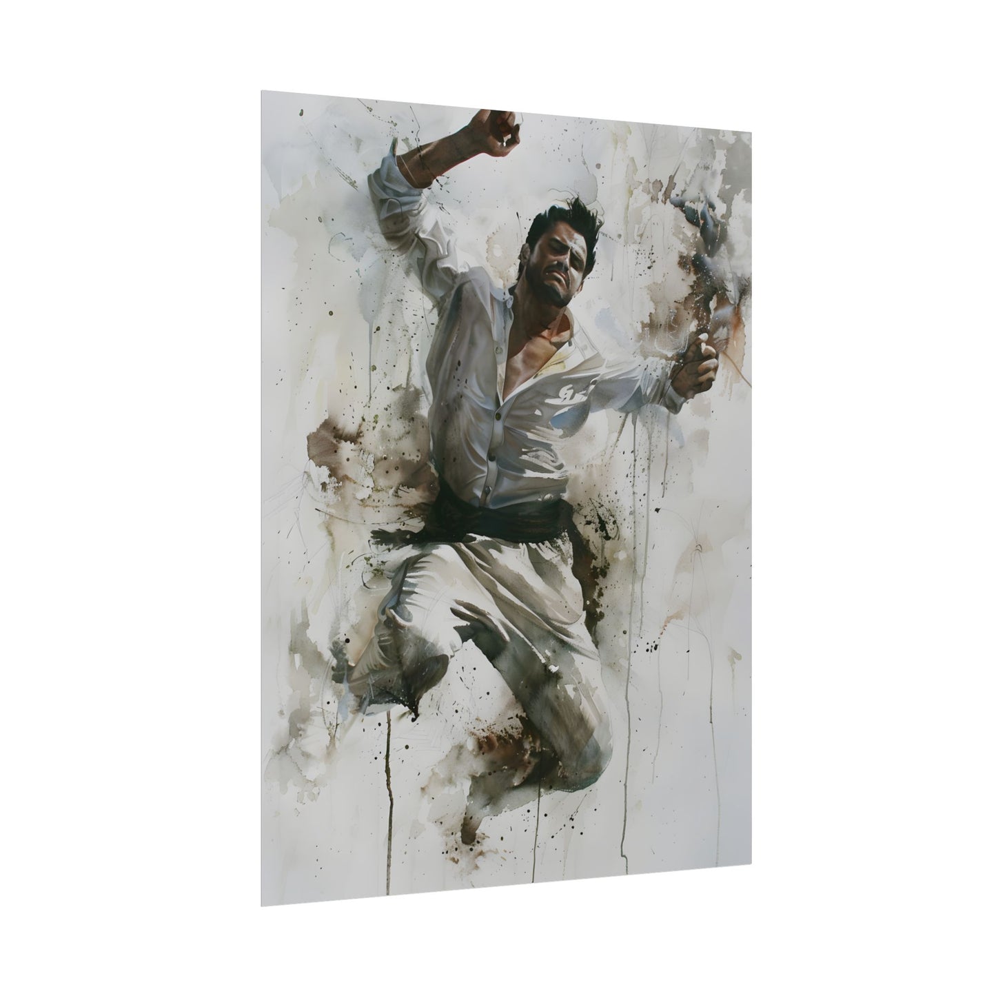 Watercolor Artwork: Man Dancing in Dynamic Movement - Poster