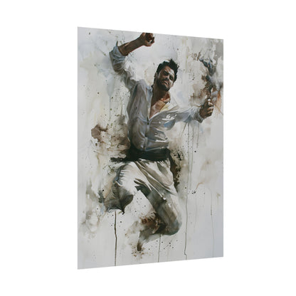 Watercolor Artwork: Man Dancing in Dynamic Movement - Poster