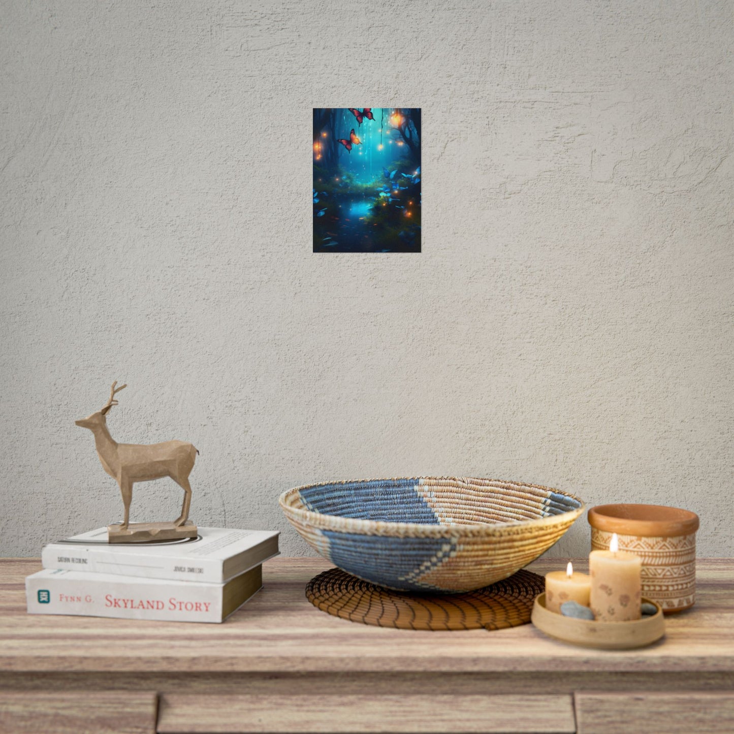 Moonlit Night Forest: Glowing Foggy Fantasy Bokeh Art - Poster