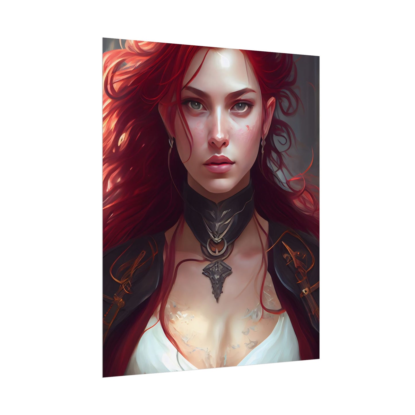 Red Hair Beauty: Elegant Woman in Black - Poster