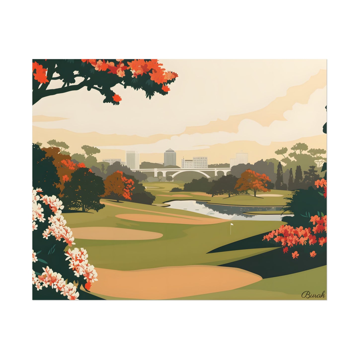 Retro Golf Illustration: Classic Course Art - Poster
