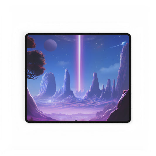Futuristic Wilderness Explorer: Sci-Fi Artwork with Advanced Tool - Desk Mat