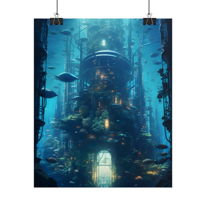 Futuristic Underwater City: Blue Horizon Digital Art - Poster