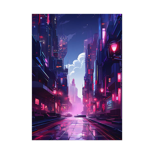 Cyberpunk Night: Moody Cityscape with Neon Signs - Poster