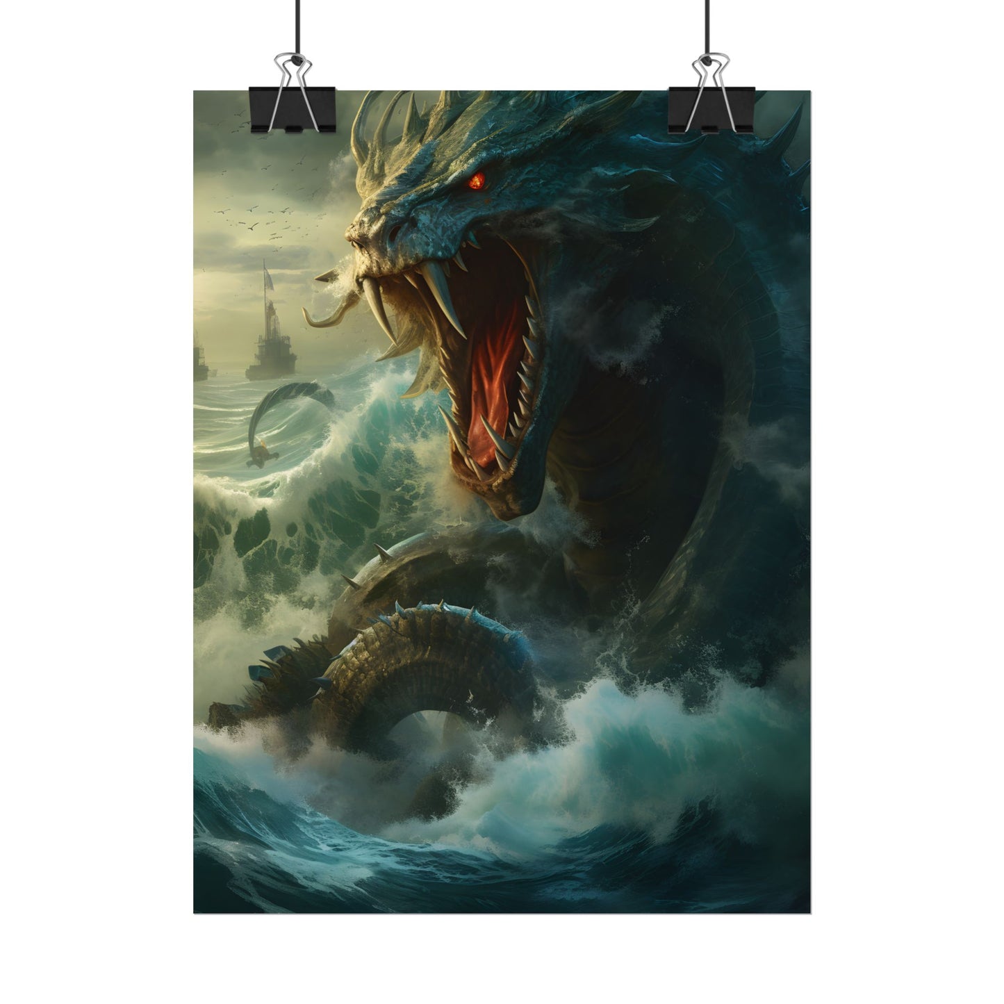 Mythical Sea Monster: Calming Green Scaled Creature Art - Poster