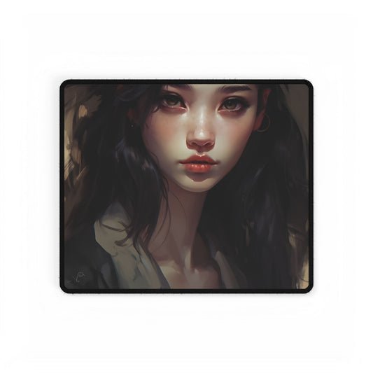 Moody Portrait: Dark Haired Woman Artwork - Desk Mat