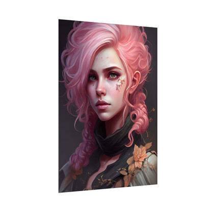 Astonishing Female Portrait: Vibrant Pink Hair in Dark Elegance - Poster