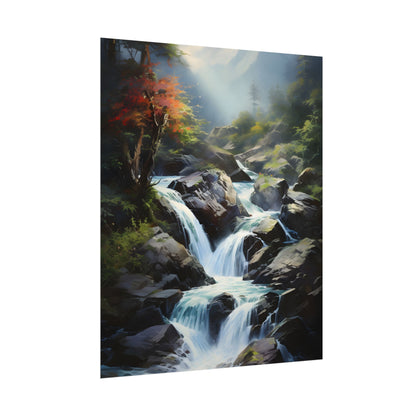 Breathtaking Waterfall: Oil Painting Masterpiece - Poster