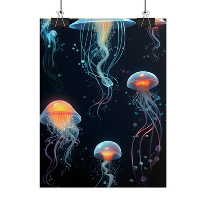 Bioluminescent Oceanic Ballet: Underwater Artwork - Poster