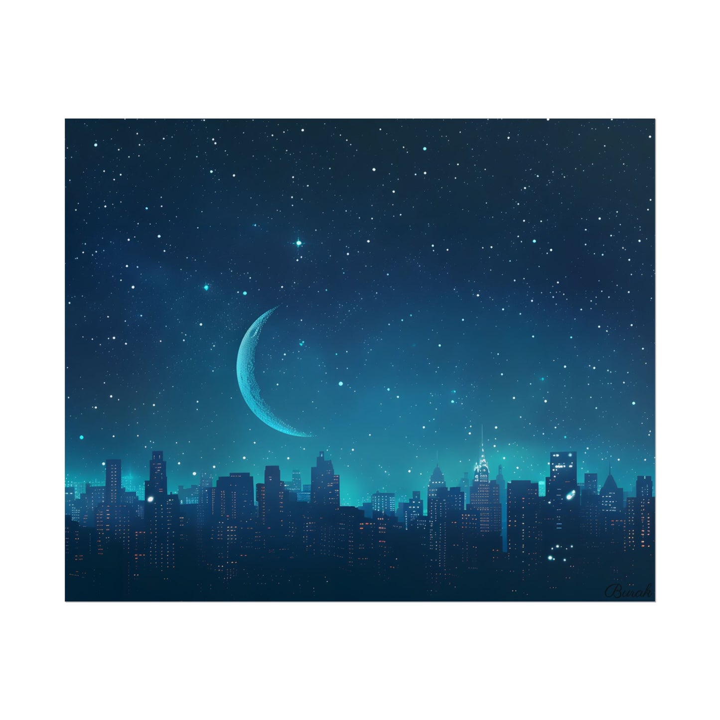 Starry Night Sky: Tranquil Dark Blue Scene with Crescent Moon - Poster