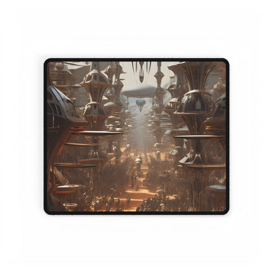 Futuristic Tribal Harmony: Urban Jungle Digital Art - Desk Mat