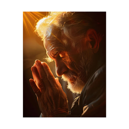 Serenity in Prayer: Elderly Man's Quiet Moment - Poster