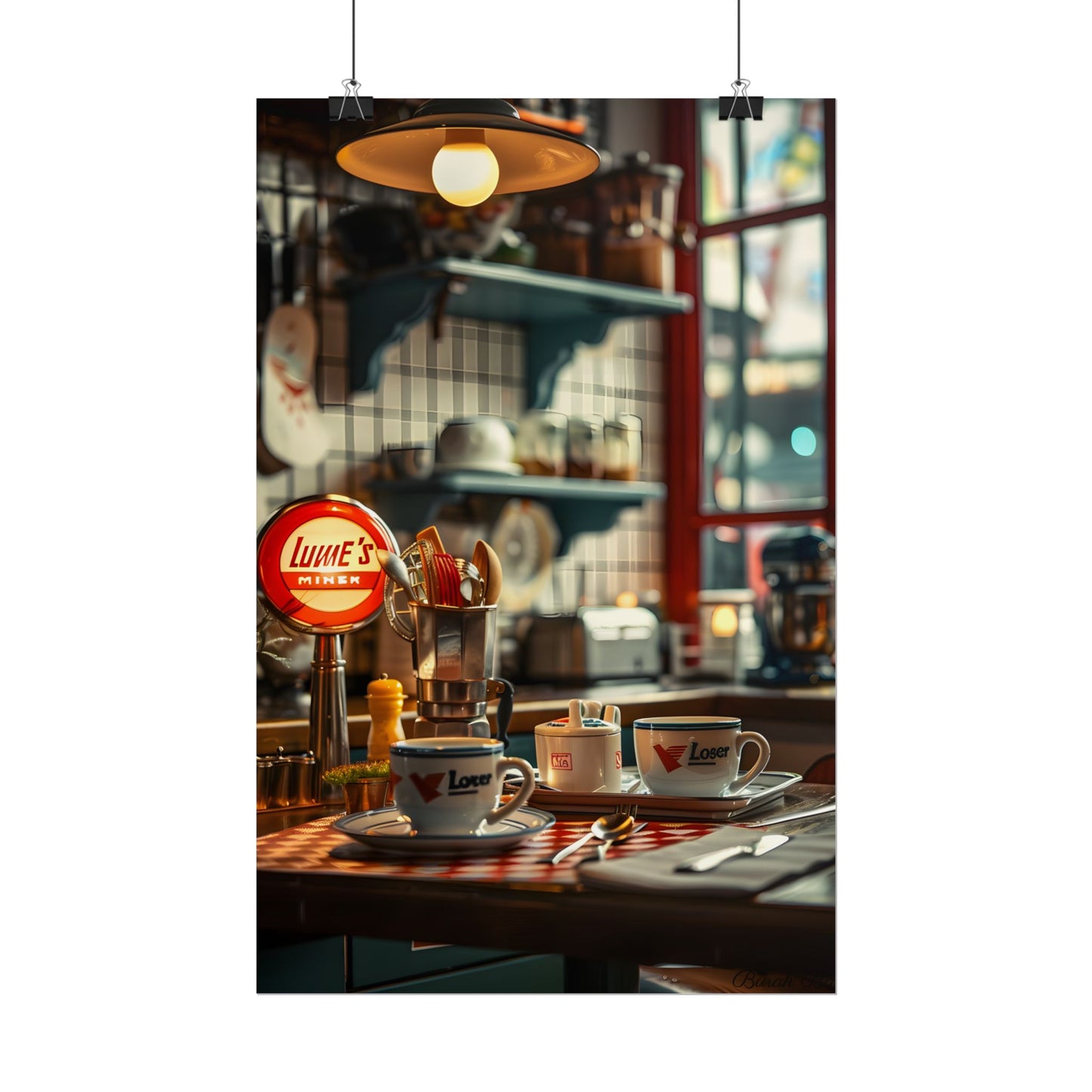 Retro Warmth: Cozy Lukes Diner Coffee Scene Art - Poster