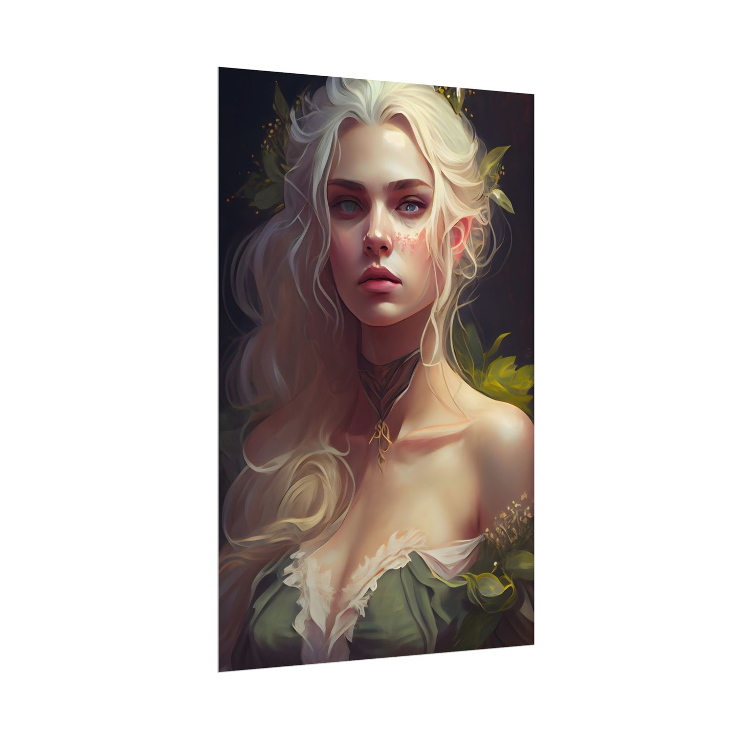 Detailed Blonde Female Portrait: Red Top Artwork - Poster