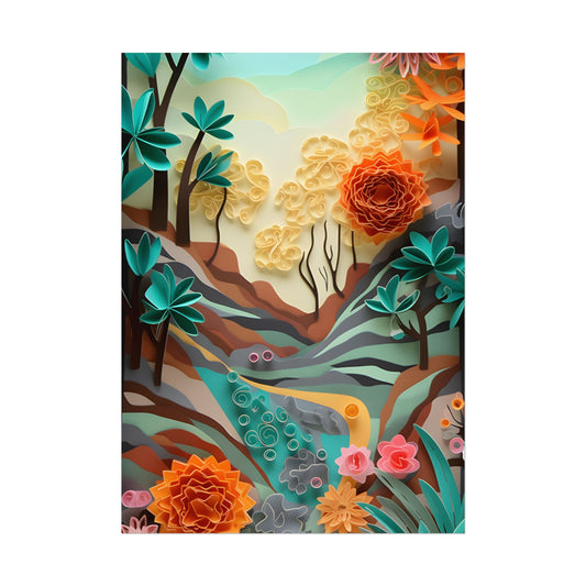 Paper Quilling Mountain Range: American Landscape Artwork - Poster