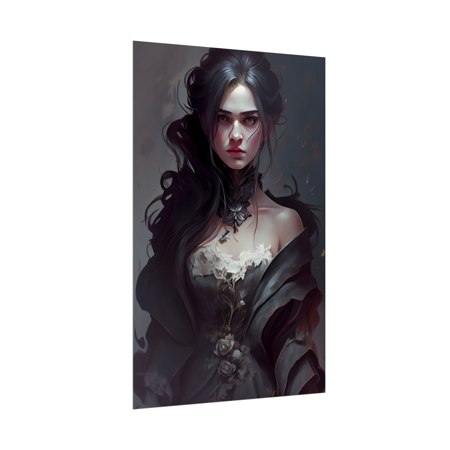 Black Haired Female Portrait: Elegant Outdoor Beauty - Poster