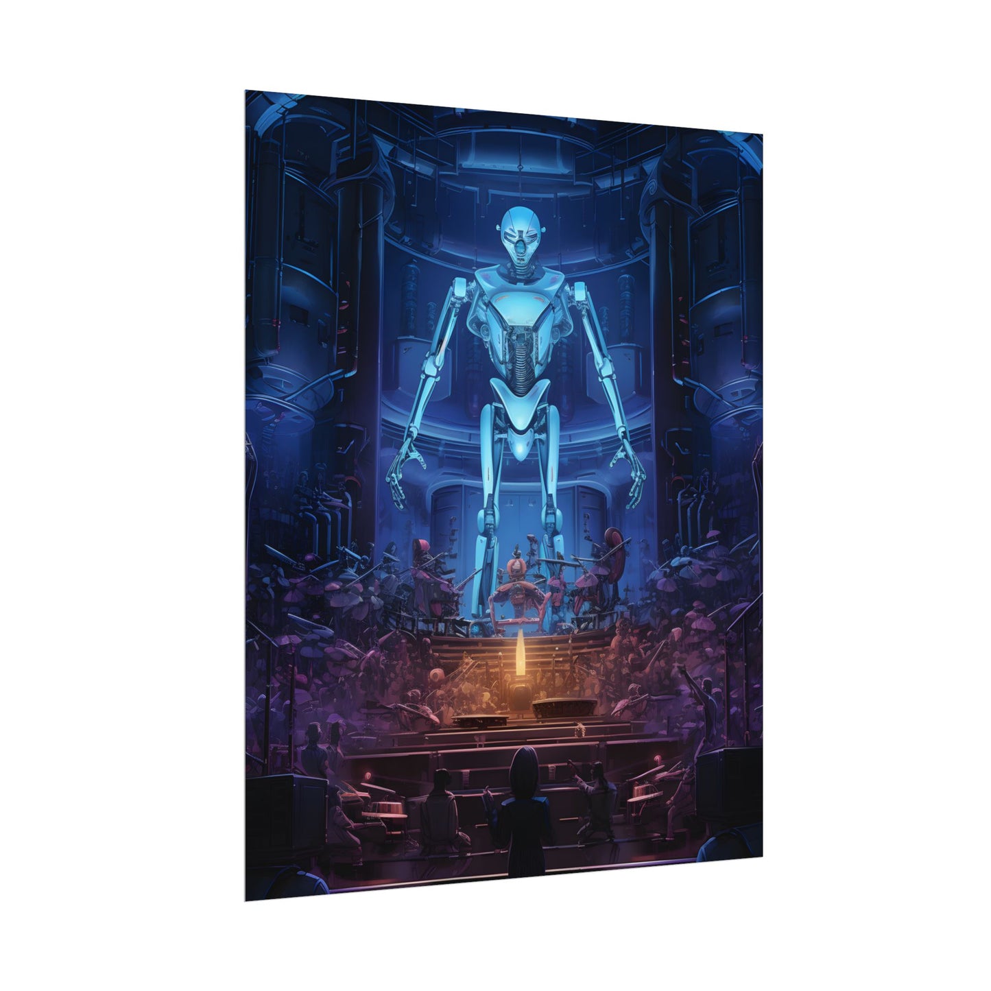 Mechanical Harmony: Black & Grey Robot Orchestra Symphony - Poster