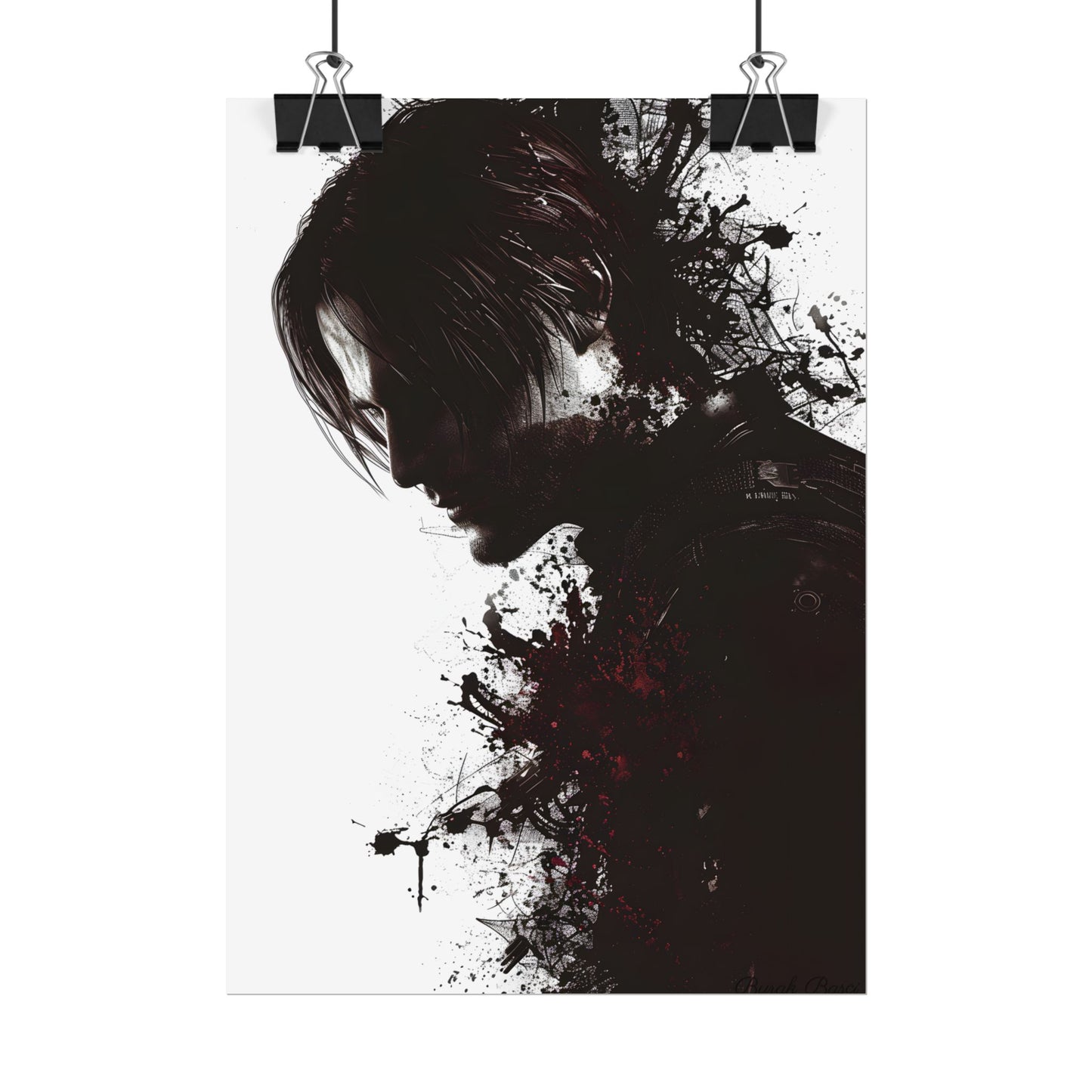 Emerging from Darkness: Blood-Splattered Figure Digital Art - Poster